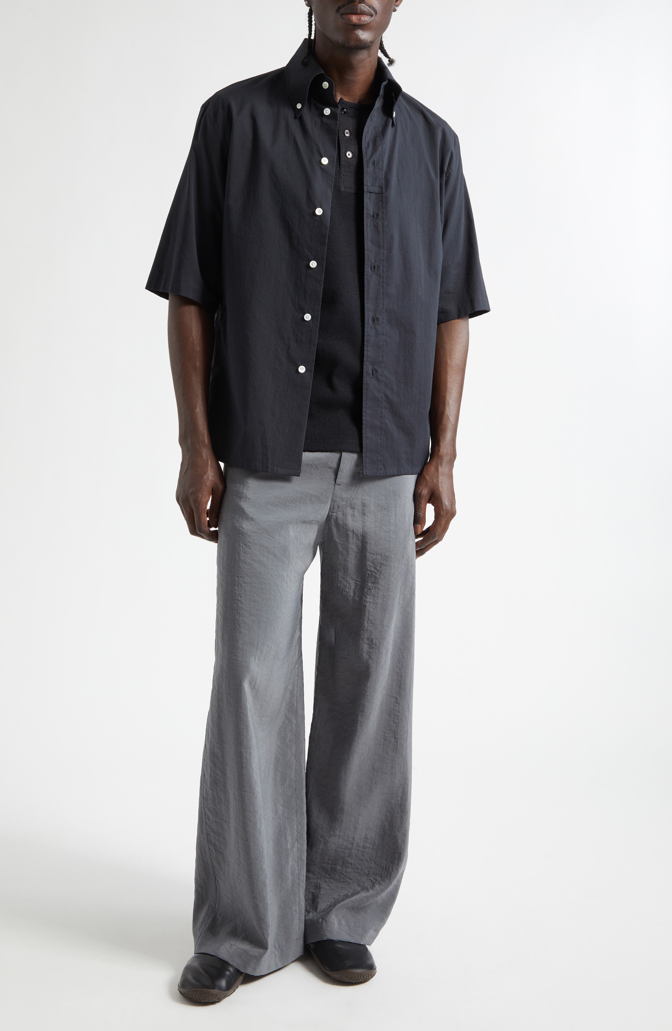 Lemaire Short Sleeve Cotton Muslin Button-Down Shirt (Men) | Nordstrom
