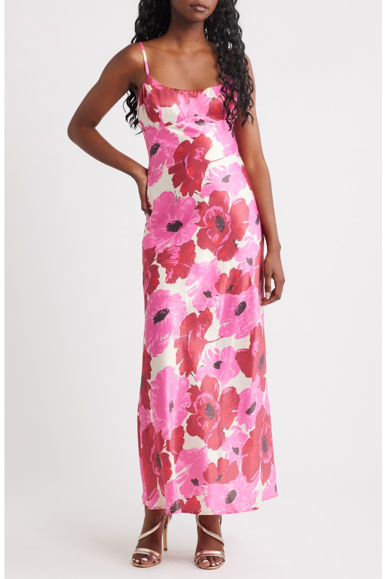 Faye Floral Print Slipdress, Main, color, FUCHSIA FLORAL