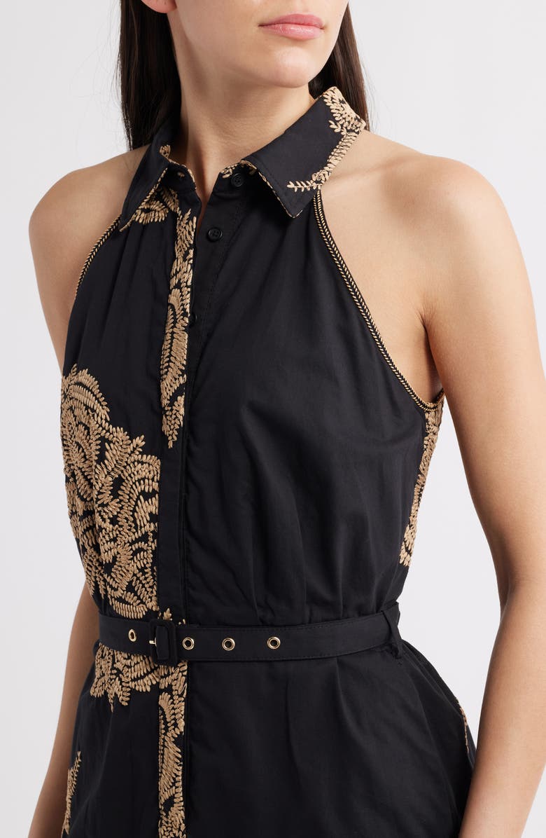 CIEBON Frances Embroidered Belted Shirtdress, Alternate, color, Black/ Cream