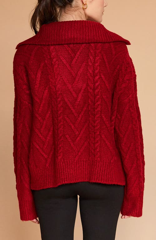 Crescent Finley Front Zip Chunky Cable Knit Sweater In Ruby In Ruby