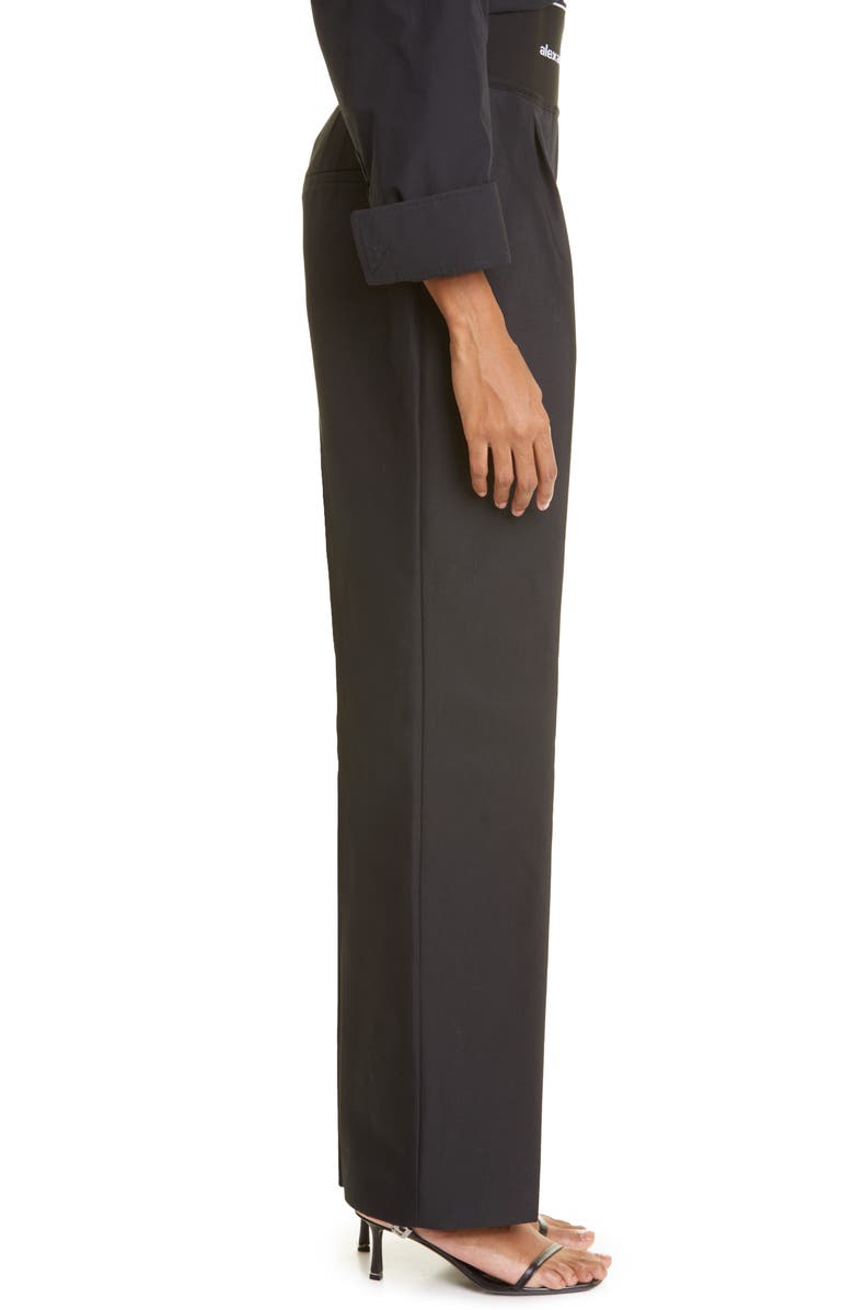 Alexander Wang Logo Waist Cotton Twill Wide Leg Pants, Alternate, color,
