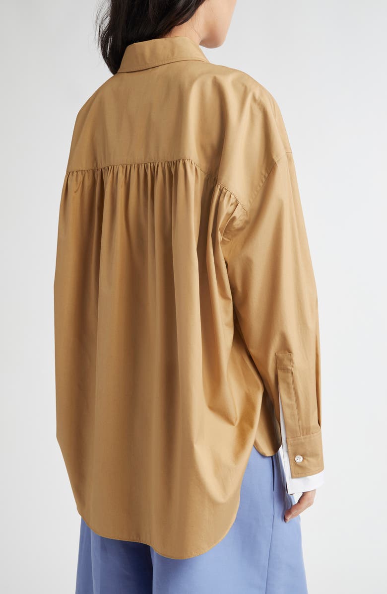 Marni Logo Embroidered High-Low Button-Up Shirt, Alternate, color,