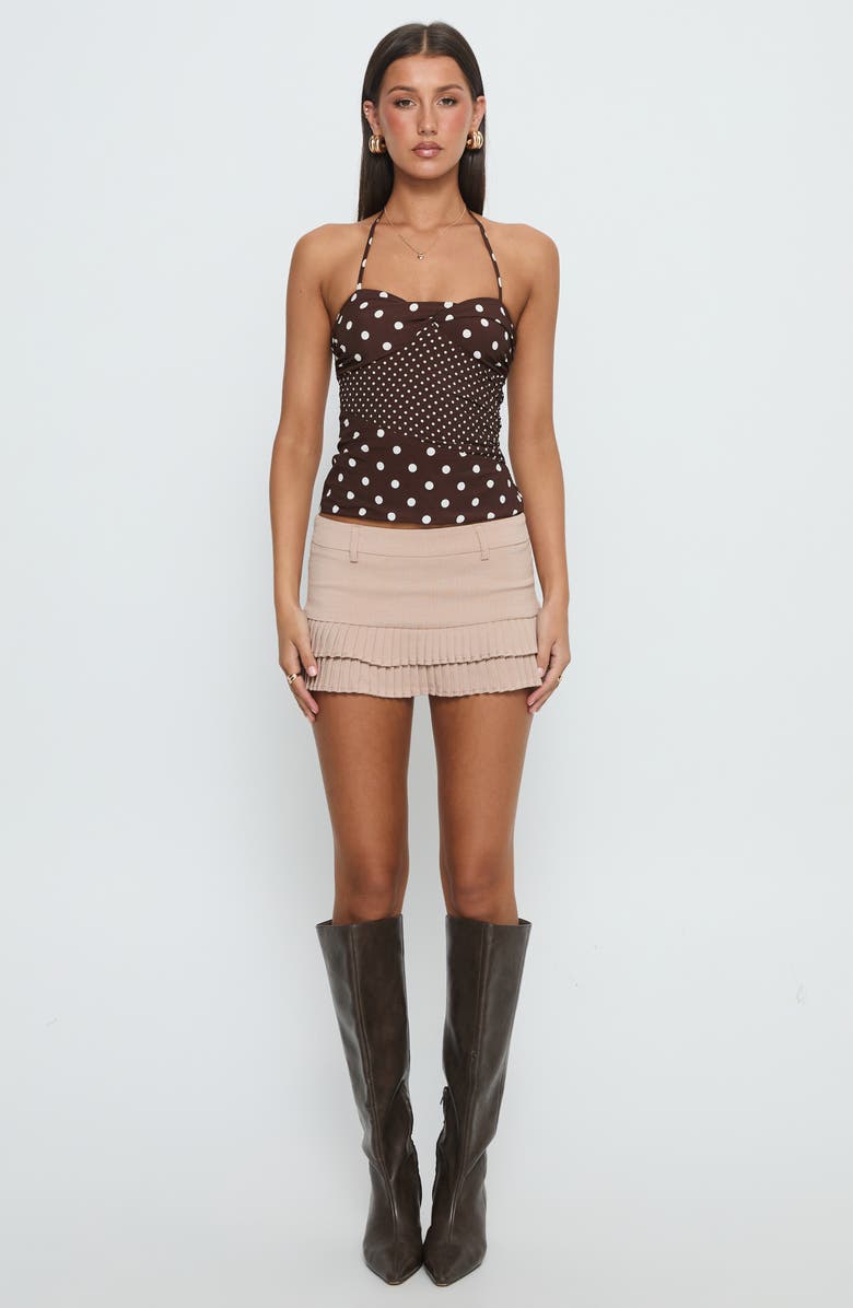 Princess Polly Marguerite Polka Dot Halter Top, Alternate, color, Chocolate Polka