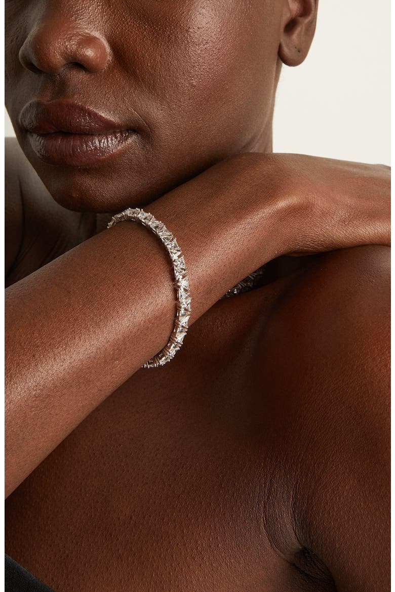 Lab Grown White Sapphire Trillion Tennis Bracelet, Alternate, color, Sterling Silver