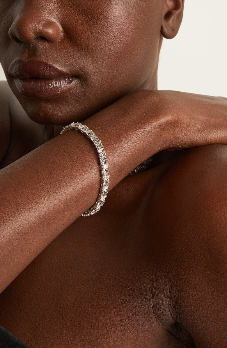 Aurate New York Lab Grown White Sapphire Trillion Tennis Bracelet, Alternate, color, White Vermeil