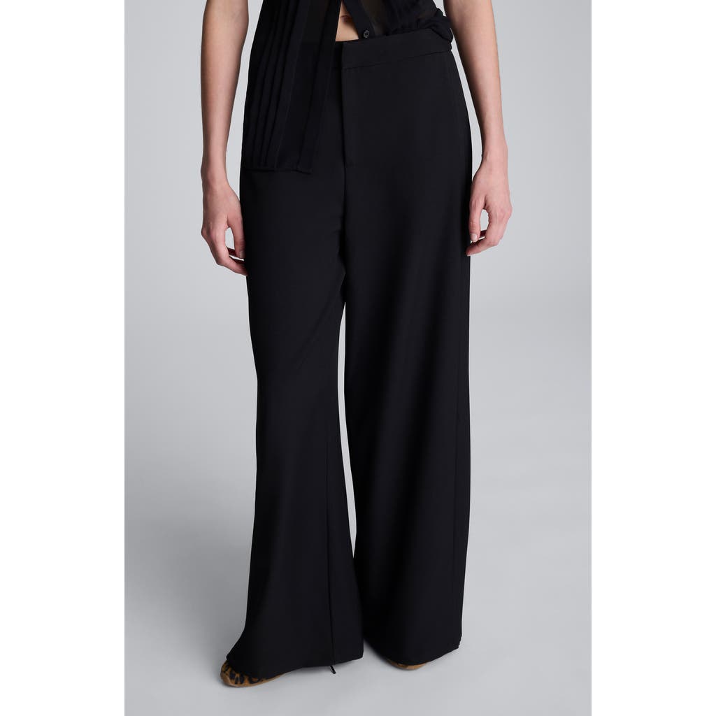Kenneth Cole Luxe Twill Side Pleat Wide Leg Pant In Black
