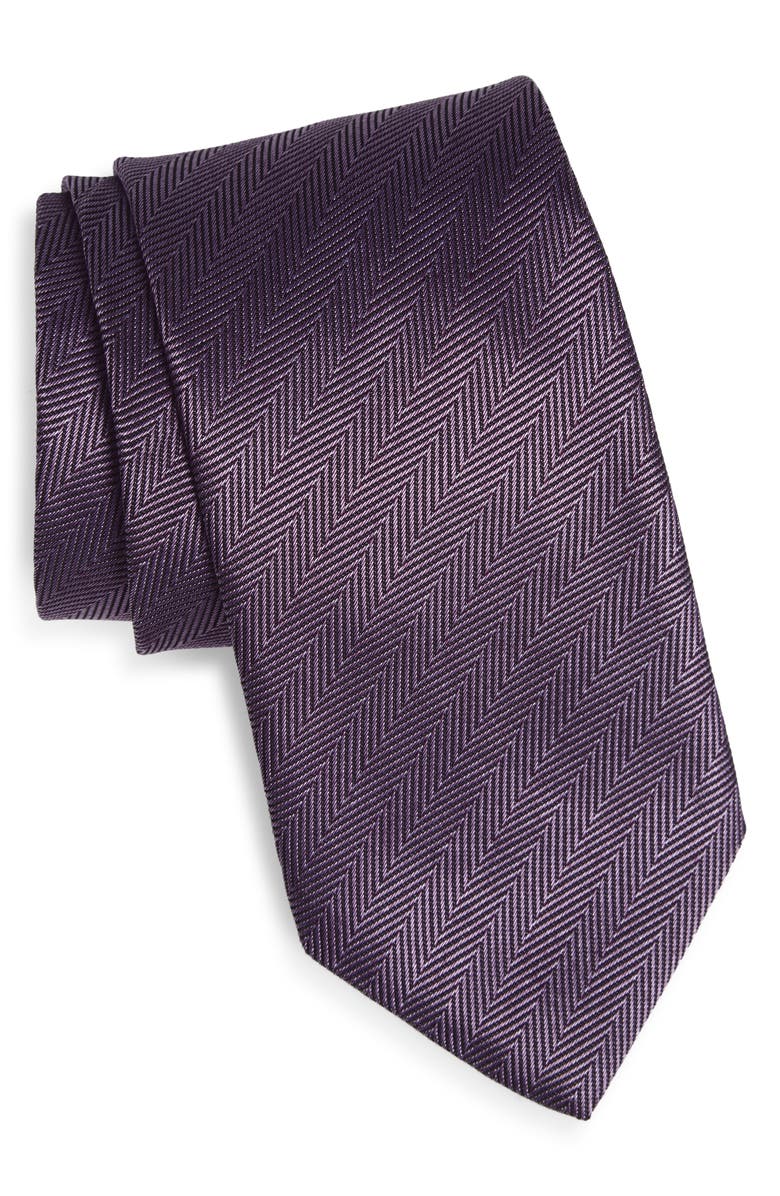 David Donahue Herringbone Silk Tie, Main, color, Purple