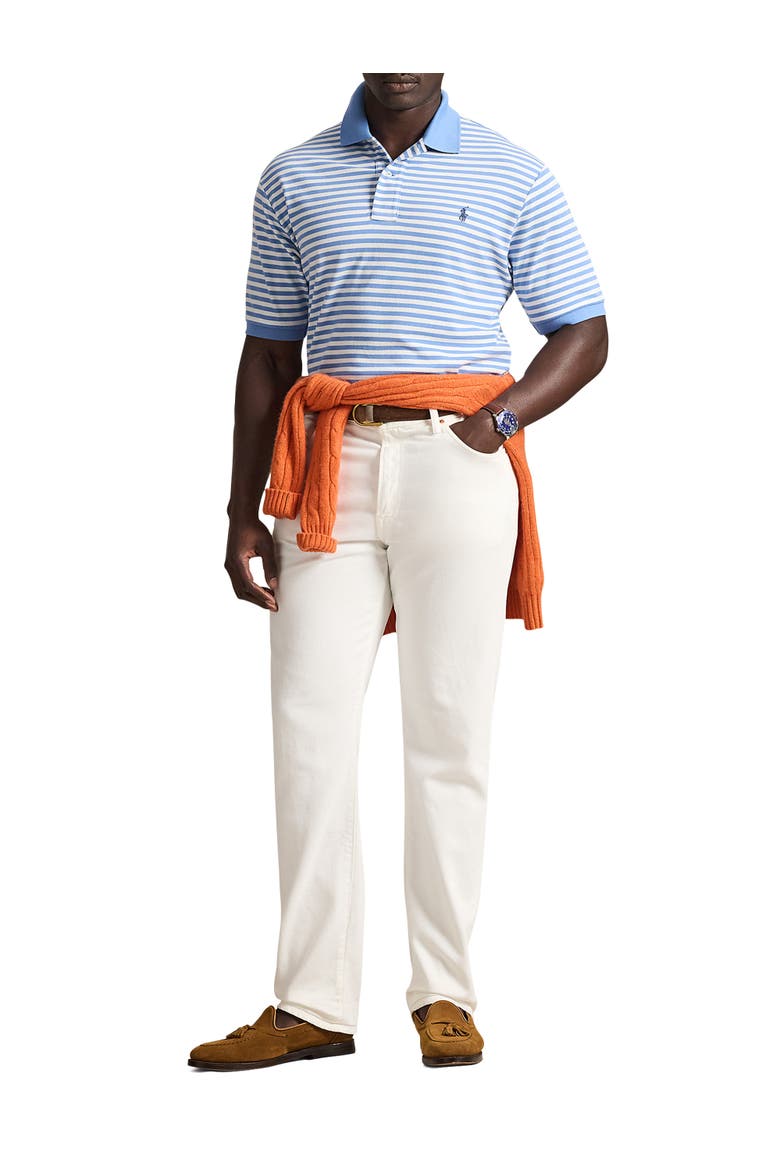 Big & Tall Striped Mesh Polo Shirt, Alternate, color, BRISTOL BLUE ND WHT