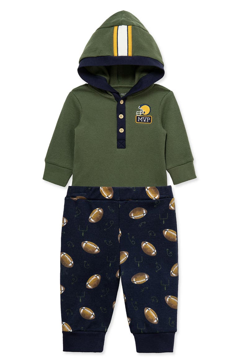 Kids' Football Hooded Bodysuit & Pants Set, Alternate, color, BLUE/ GREEN