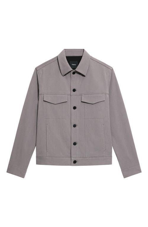 Theory River Cotton Blend Twill Trucker Jacket In Gray