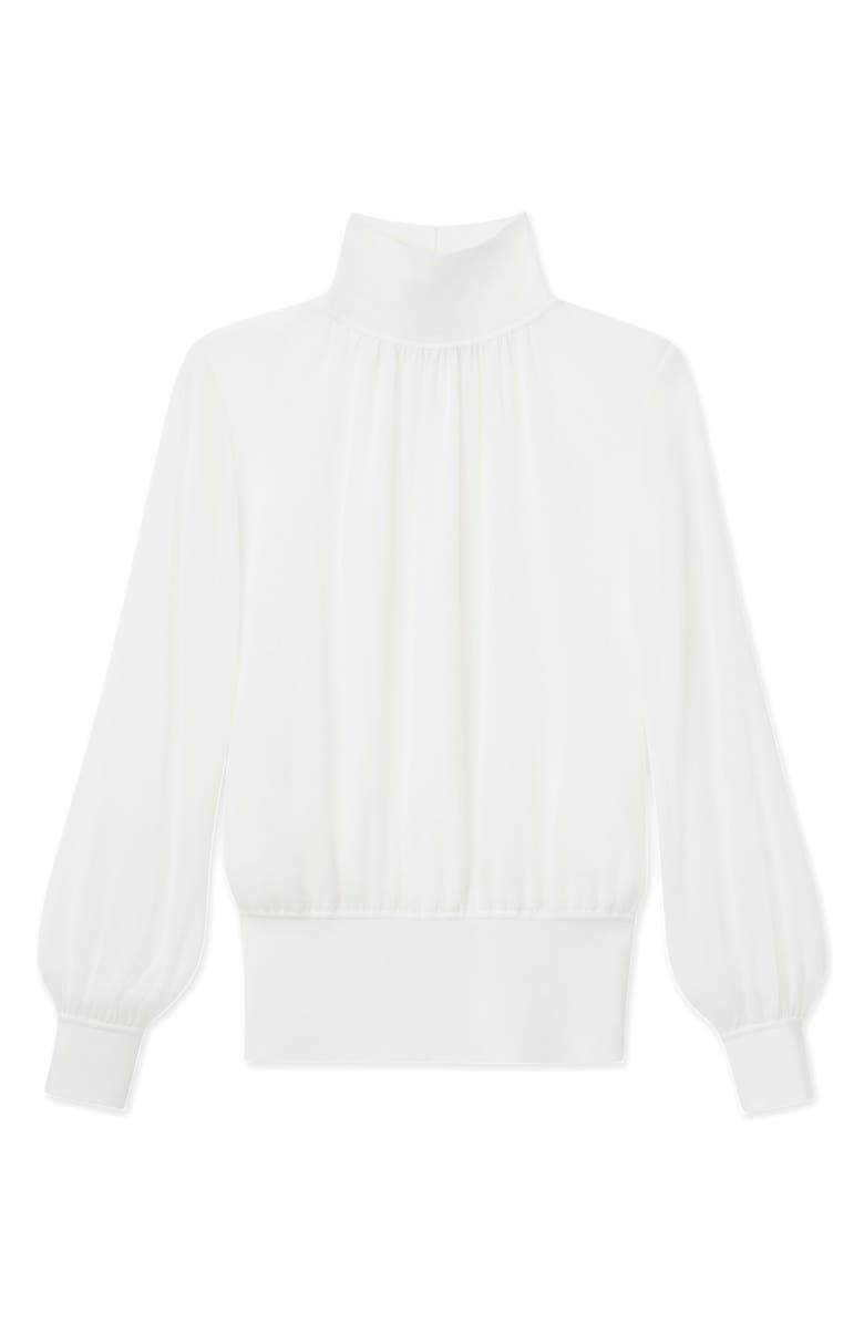 Lafayette 148 New York Mixed Media Silk Turtleneck Top, Alternate, color, Cloud