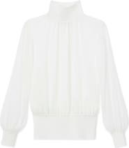 Lafayette 148 New York Mixed Media Silk Turtleneck Top