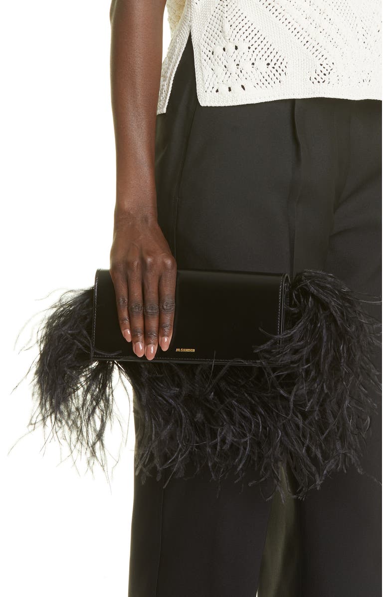 Jil Sander Feather Trim Clutch, Alternate, color,