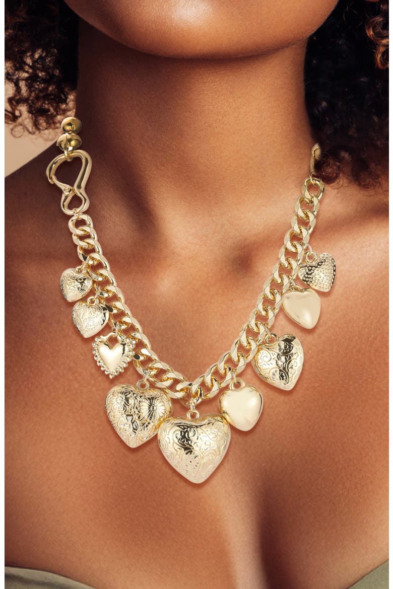 Heart Charm Curb Chain Necklace, Alternate, color, GOLD