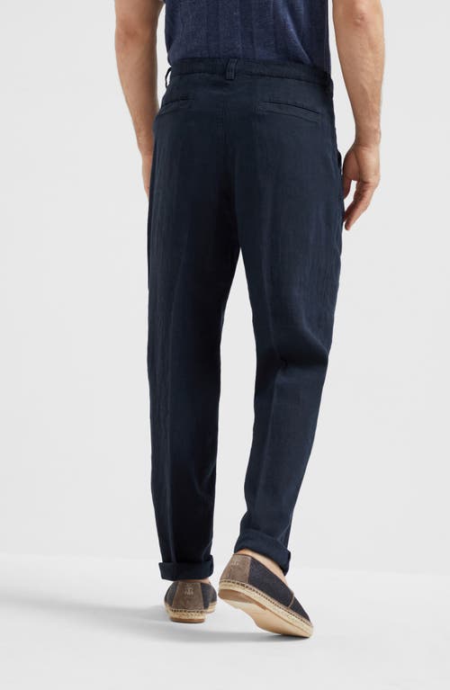 Brunello Cucinelli Men Leisure Fit Blue Comfort Linen Canvas Trousers In Navy Blue