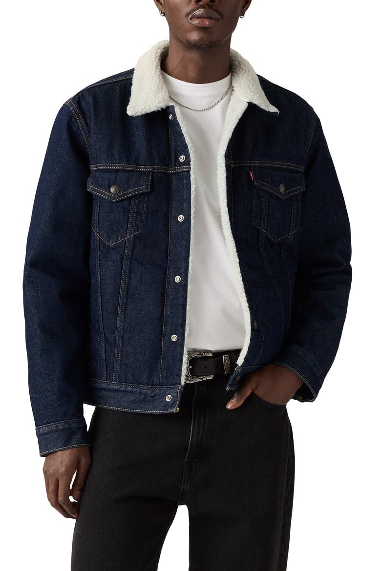 Type III Fleece Lined Denim Trucker Jacket, Main, color, GIVE IT A RINSE SHERPA