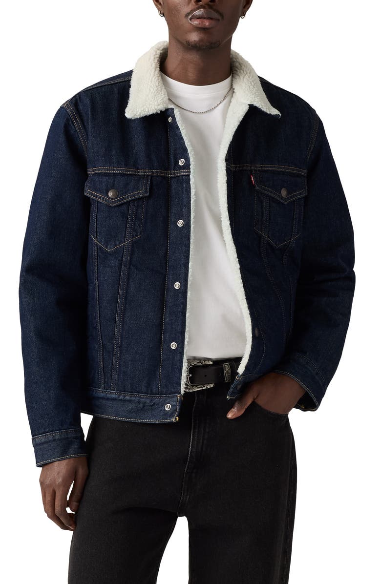 Levi's Type III Fleece Lined Denim Trucker Jacket, Main, color, Give It A Rinse Sherpa