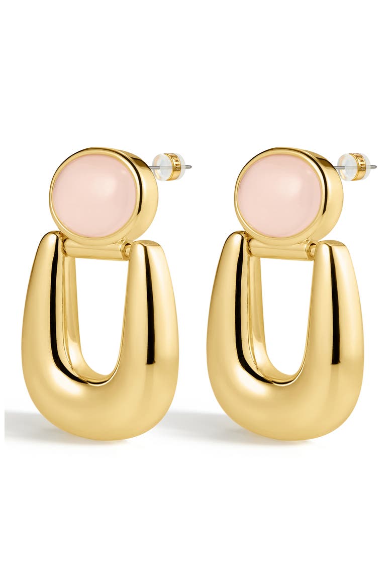 The Rio Rose Quartz Drop Earrings, Main, color, GOLD