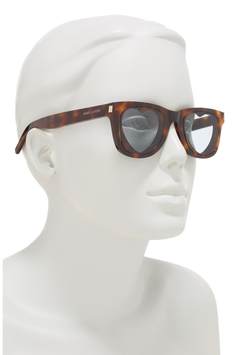 50mm Rectangle Heart Sunglasses, Alternate, color, HAVANA HAVANA GREY/ GRY