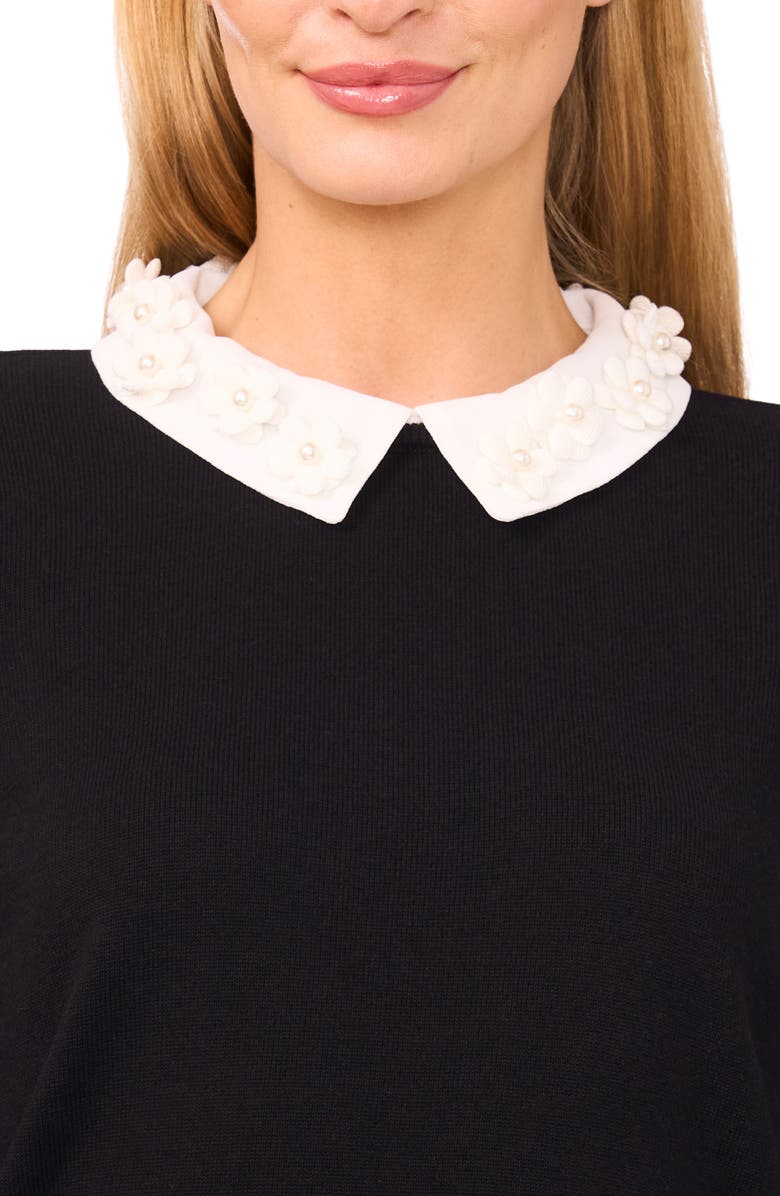 CeCe Contrast Woven Trim Sweater, Alternate, color, Rich Black