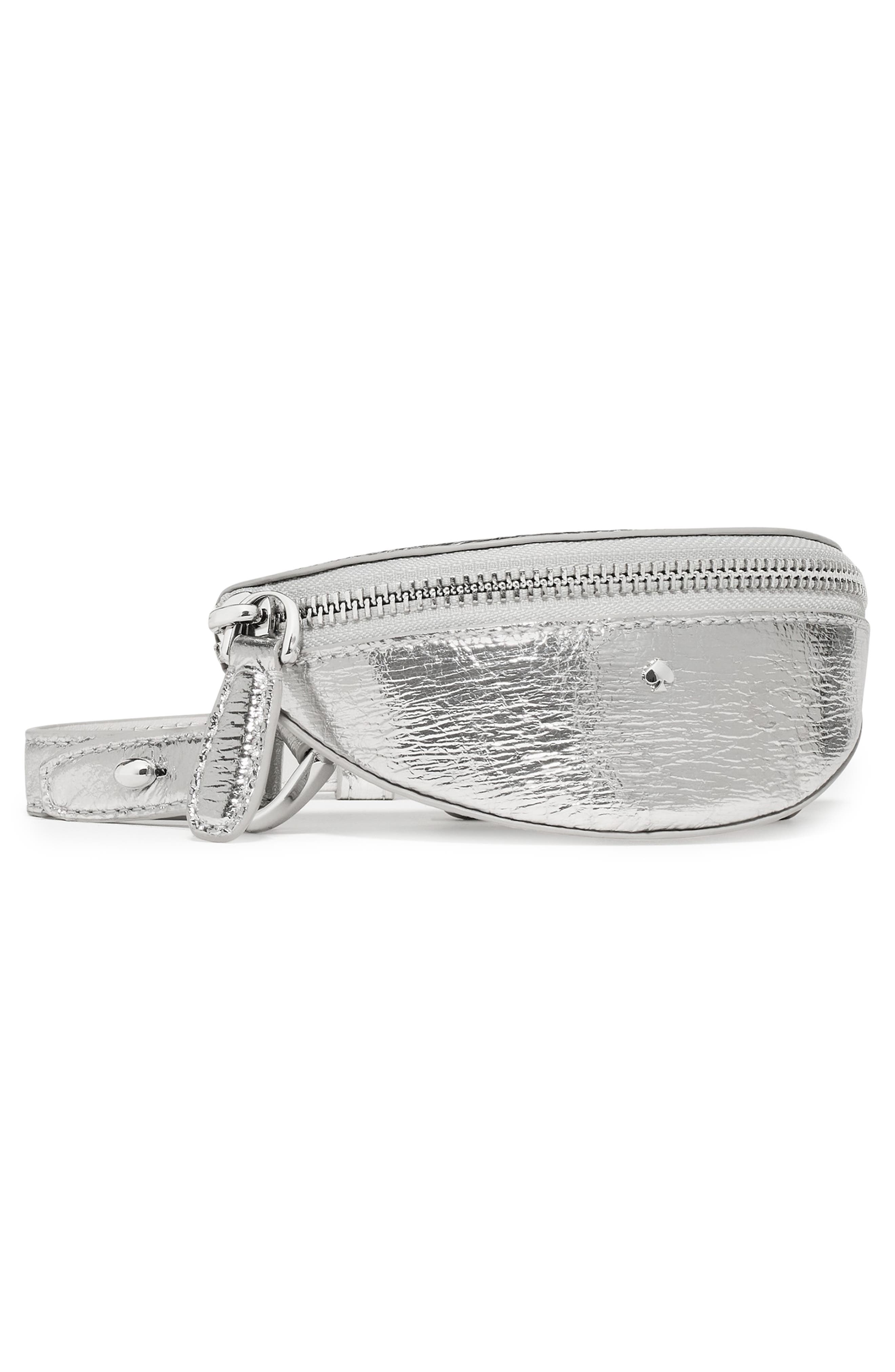 Kate Spade New York mini duo crinkle metallic leather crossbody bag, Alternate, color, Silver
