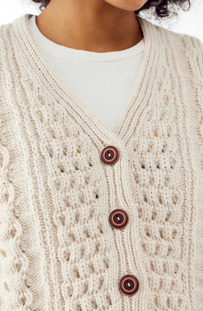 BDG Urban Outfitters Cable Button-Up Vest, Alternate, color, Cream 3