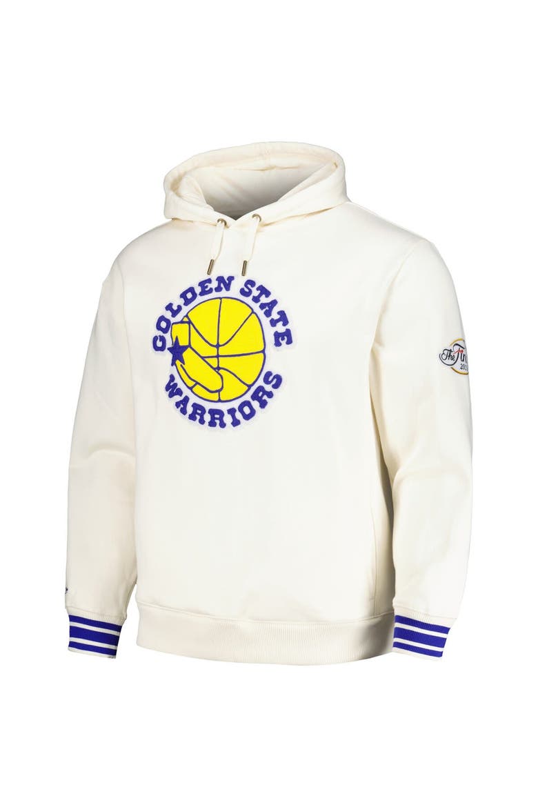 Men's Mitchell & Ness Cream Golden State Warriors Chainstitch Felt Pullover Hoodie, Alternate, color, Cream