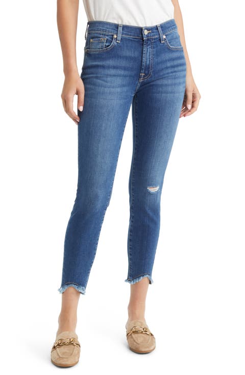 Ripped Frayed Hem Ankle Skinny Jeans