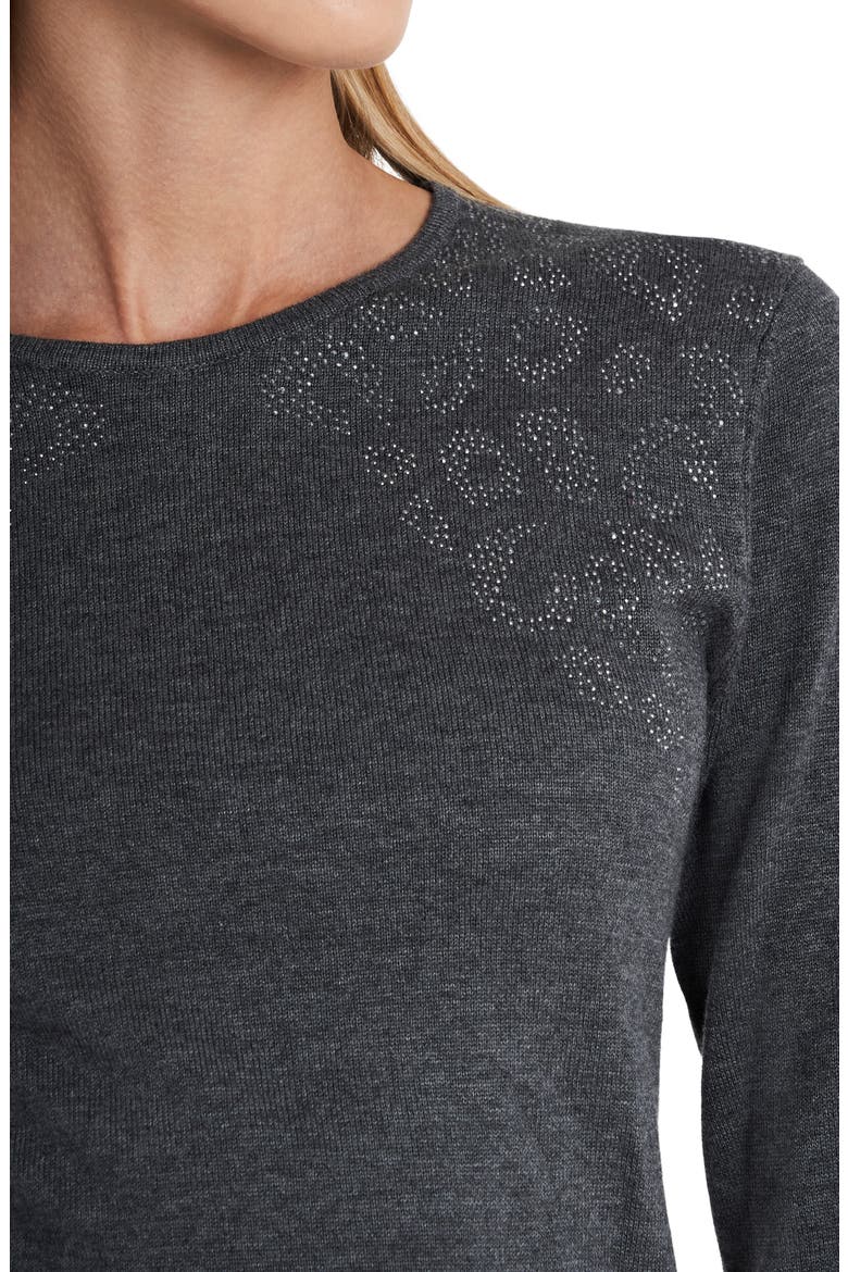 Studded Shoulder Animal Print Jacquard Sweater, Alternate, color, MEDIUM HEATHER GREY