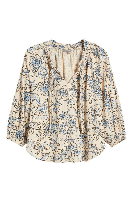 Wit & Wisdom Floral Cotton Peasant Top In Stone/blue Crush Multi