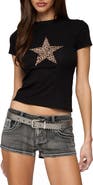 EDIKTED Narla Leopard Print Star Stretch Cotton T-Shirt