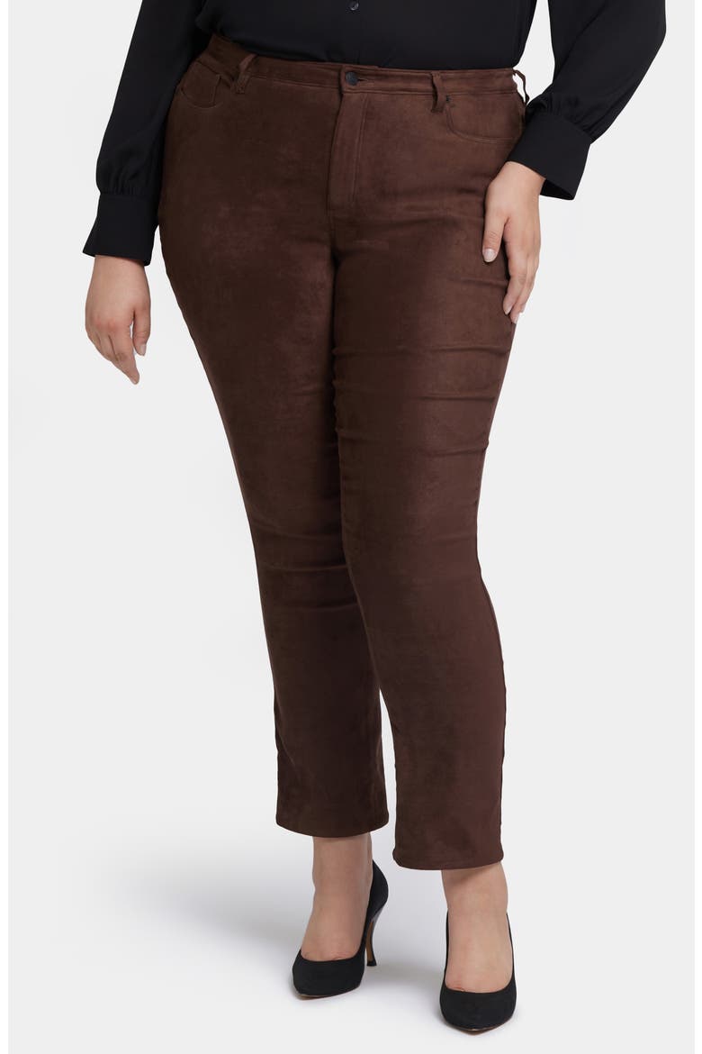 Sheri Slim Faux Suede Pants, Main, color, DARK CHOCOLATE