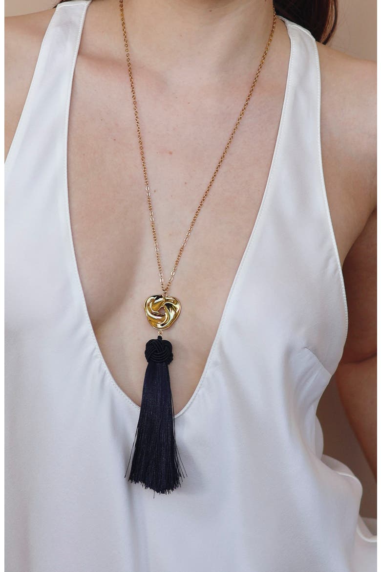Sierra Knot Tassel Pendant Necklace, Alternate, color, GOLD/ BLACK