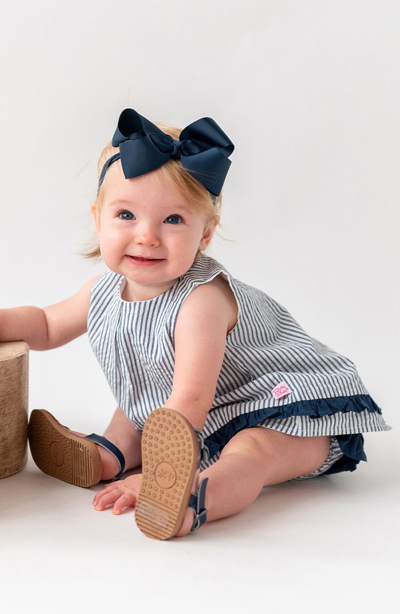 RuffleButts Stripe Cotton Seersucker Swing Top, Bloomers & Headband Set, Alternate, color, 