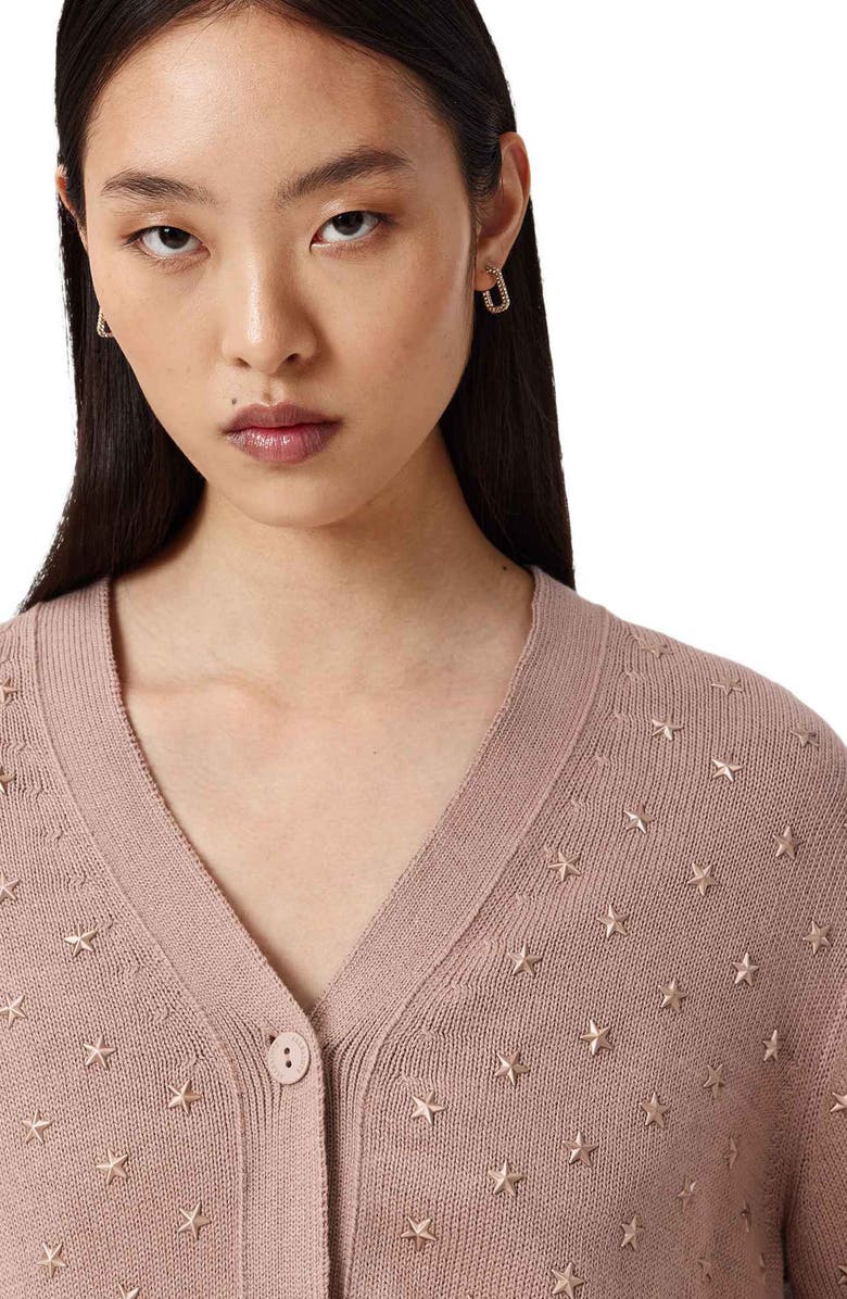 AllSaints Mazy Star Studded Cotton Cardigan, Alternate, color, Rose Smoke Pink