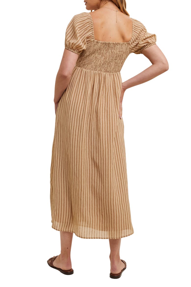 Stripe Short Sleeve Midi Dress, Alternate, color, TAUPE/ CAMEL