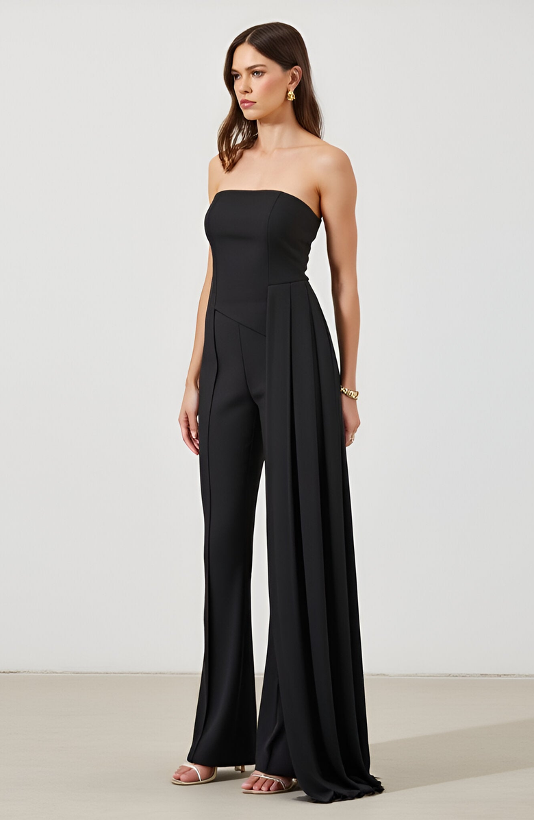 Modenaire Solid Stretch Woven Corset Top and High-Waist Boot-Cut Pant Set with Chiffon Sash, Alternate, color, 