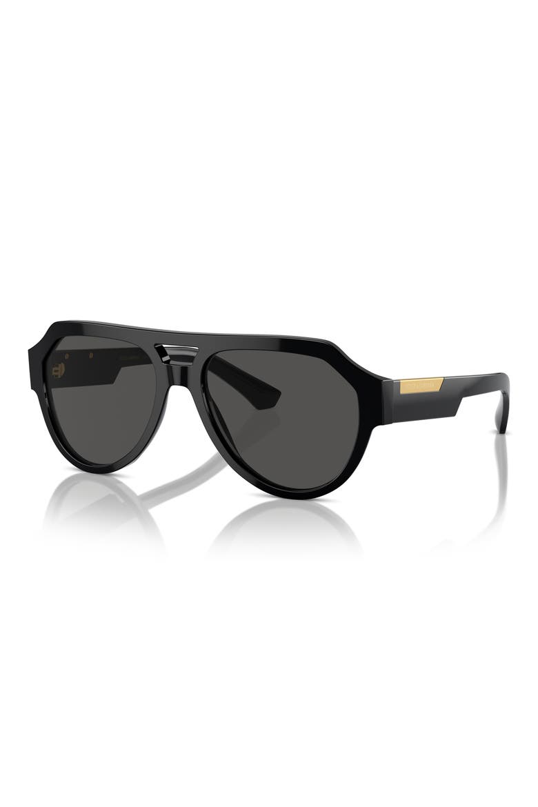 56mm Square Aviator Polarized Sunglasses, Alternate, color, BLACK