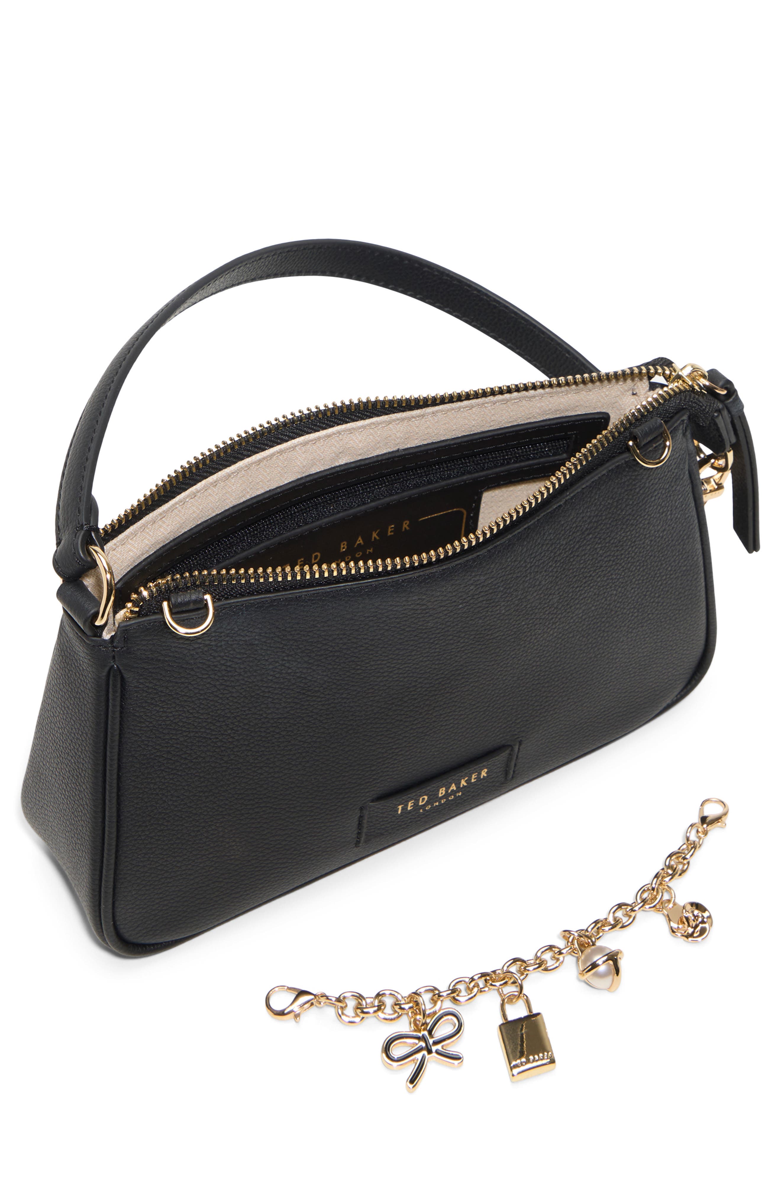 Ted Baker Agnes Leather Shoulder Bag, Alternate, color, Black