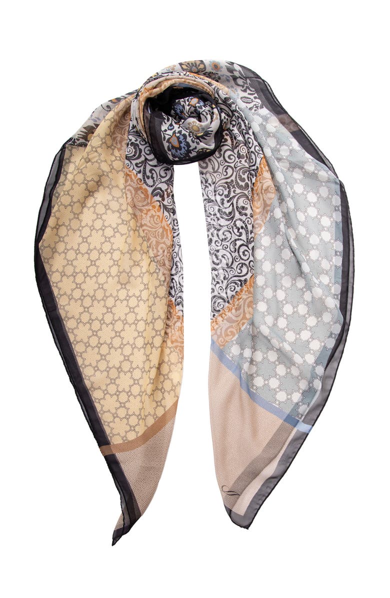 Elizabetta Dafne - Large Silk Scarf for Women, Main, color, Beige And Grey