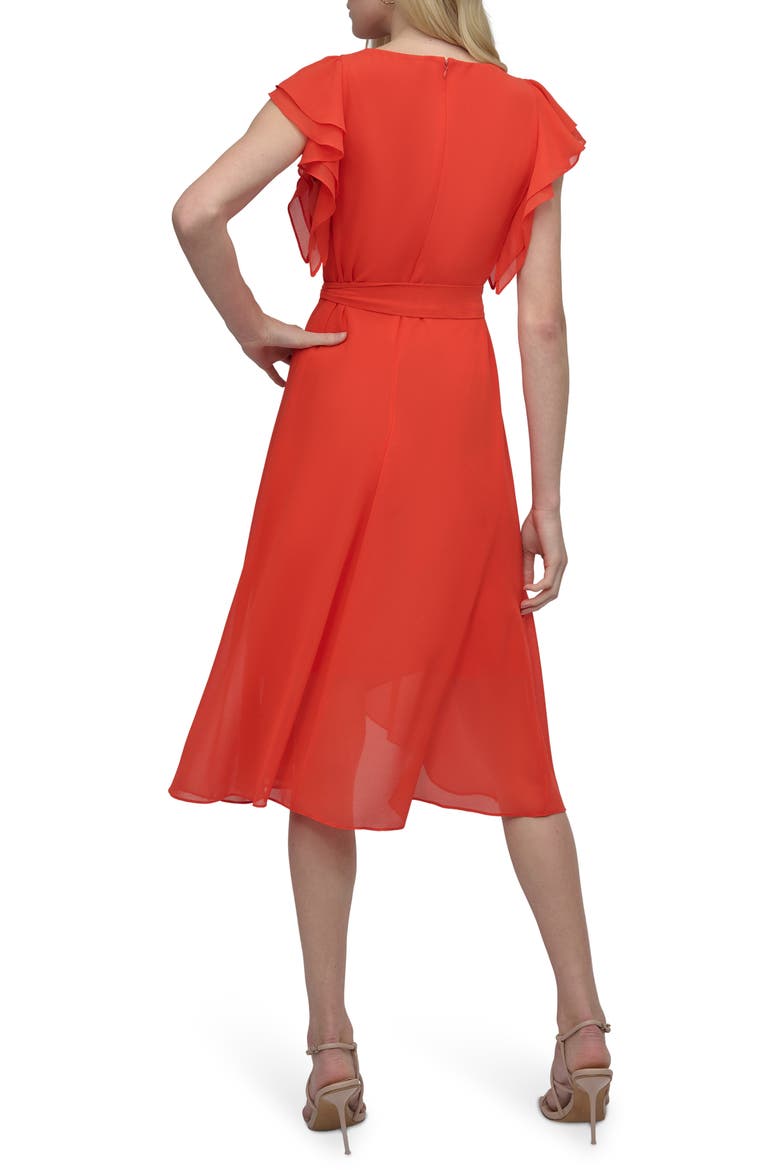 Ruffle Sleeve Faux Wrap Midi Dress, Alternate, color, FIESTA