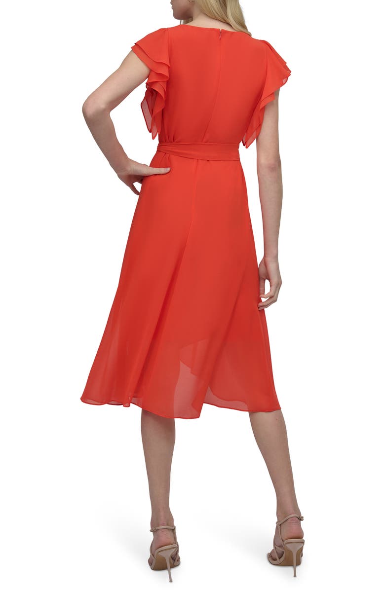 DKNY Ruffle Sleeve Faux Wrap Midi Dress, Alternate, color, 