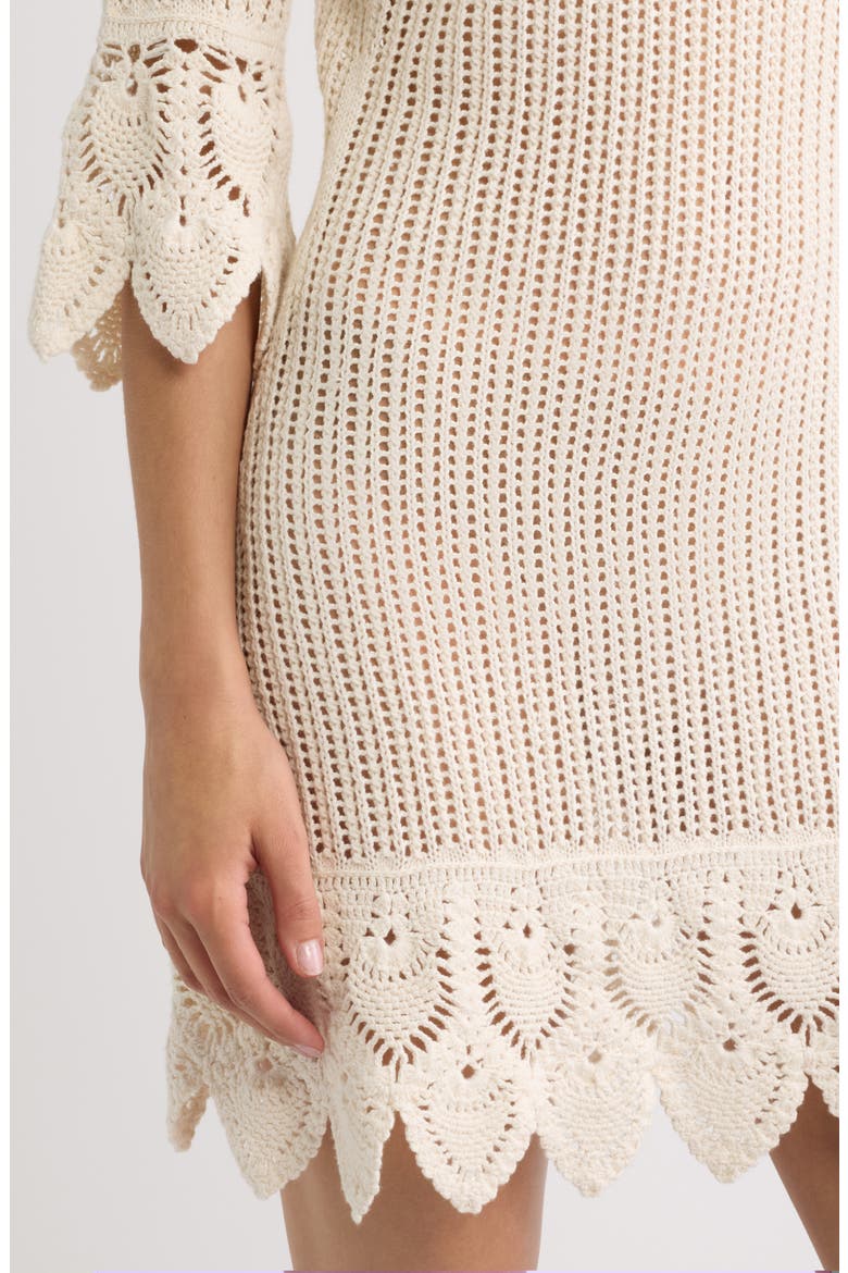 Krisella Open Mixed Stitch Cotton Sweater Minidress, Alternate, color, IVORY