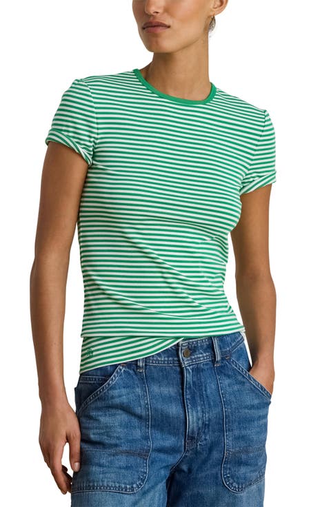 Stripe Cotton Ringer Neck T-Shirt