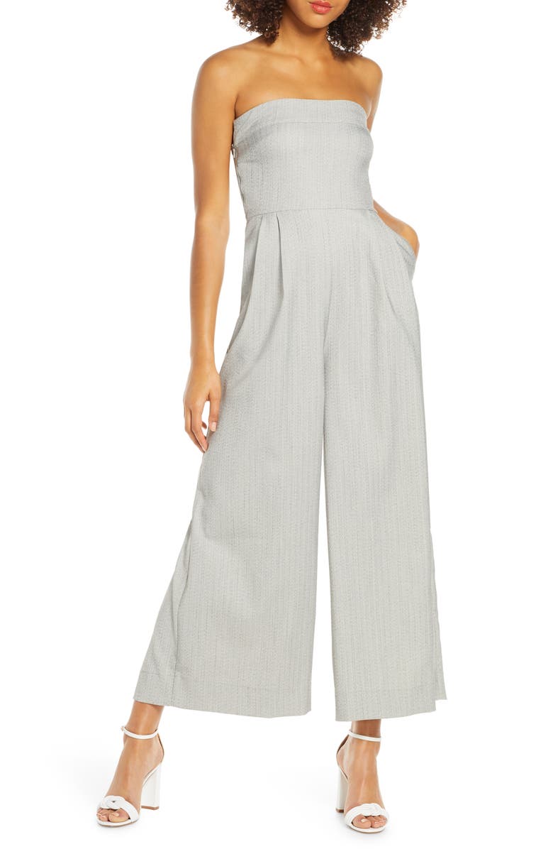 CAARA Brettin Herringbone Strapless Wide Leg Jumpsuit, Main, color,