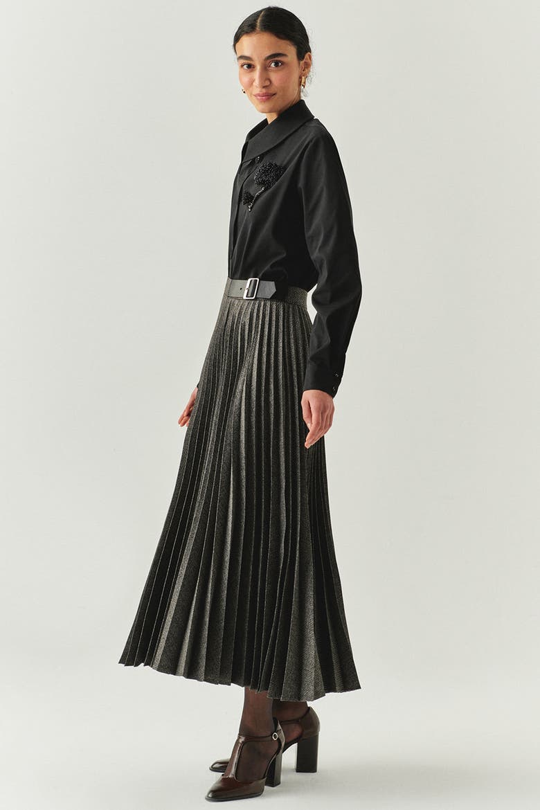 Jayda Pleated Midi Skirt, Alternate, color, GREY