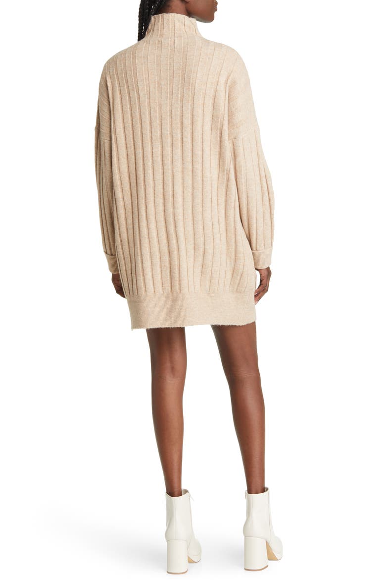 Boxy Ribbed Funnel Neck Long Sleeve Dress, Alternate, color, NEUTRAL