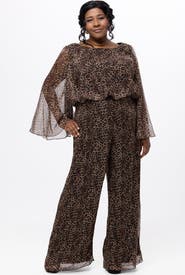 Celebrations by Sydney's Closet Scoop Neck Wide Leg Animal Print Plus Size Jumpsuit