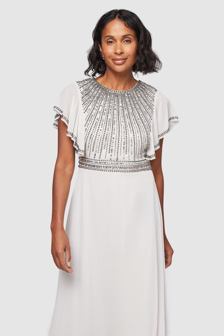 Embellished Ruffle Sleeve Maxi Dress, Alternate, color, Grey