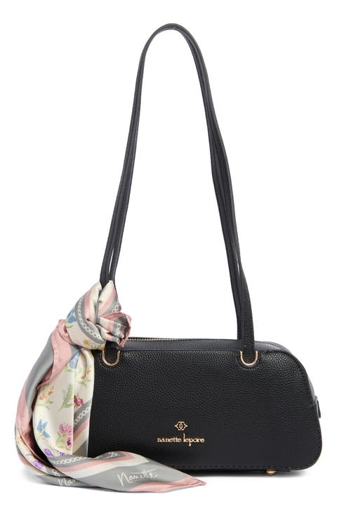 Faux Leather East West Shoulder Bag with Scarf